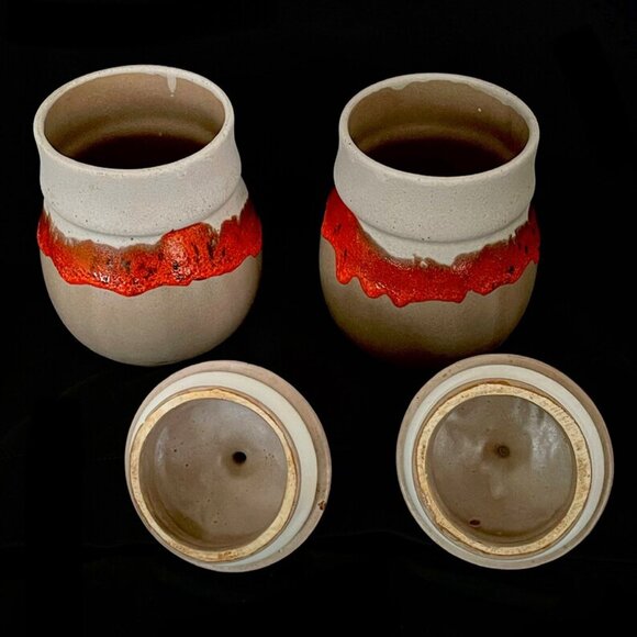 Vintage 1970s Laurentian Pottery 3 Canisters Set Made in Quebec Canada Fat Lava - Picture 7 of 9